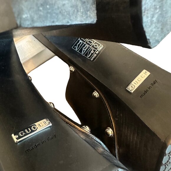 Gucci Betis Glamour Horsebit High Heel Clogs Sandals Stud Open-Toe Size 38.5 - Picture 13 of 15